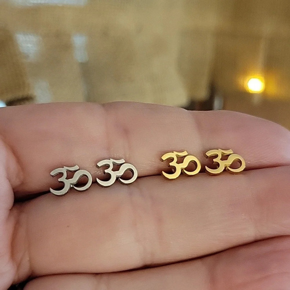 OM Zen Stud Earrings, Choice of Color - Picture 1 of 7